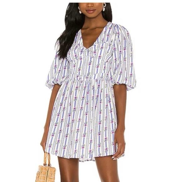 New nwt for love & lemons Connie floral striped purple white mini dress size XS - Picture 2 of 3